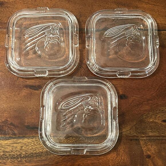 Federal Glass Other - Vintage Clear Federal Glass Refrigerator Dish lids 4" Embossed Vegetables Set 3